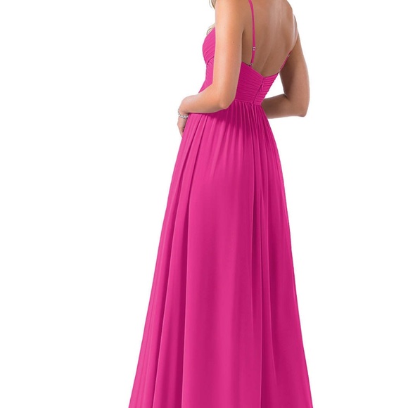Azazie - Alia Floor-Length Dress - A-Line Pleated Chiffon - Fuchsia- Size 4- EUC - Picture 5 of 12